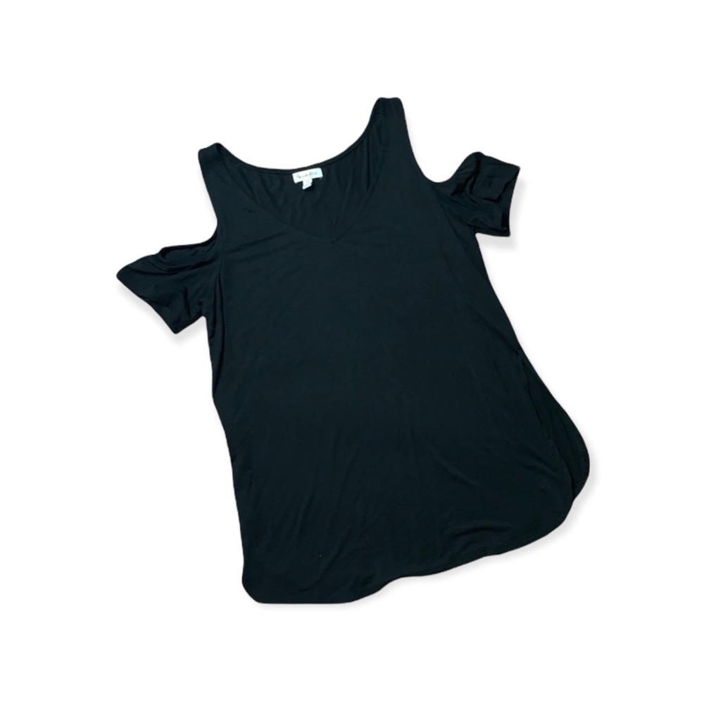 LOVE FIRE Black V-Neck Cold Shoulder Tee S